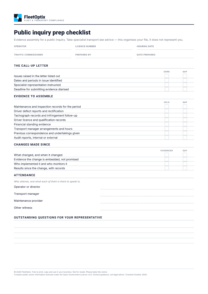 First page of the Public inquiry prep checklist PDF